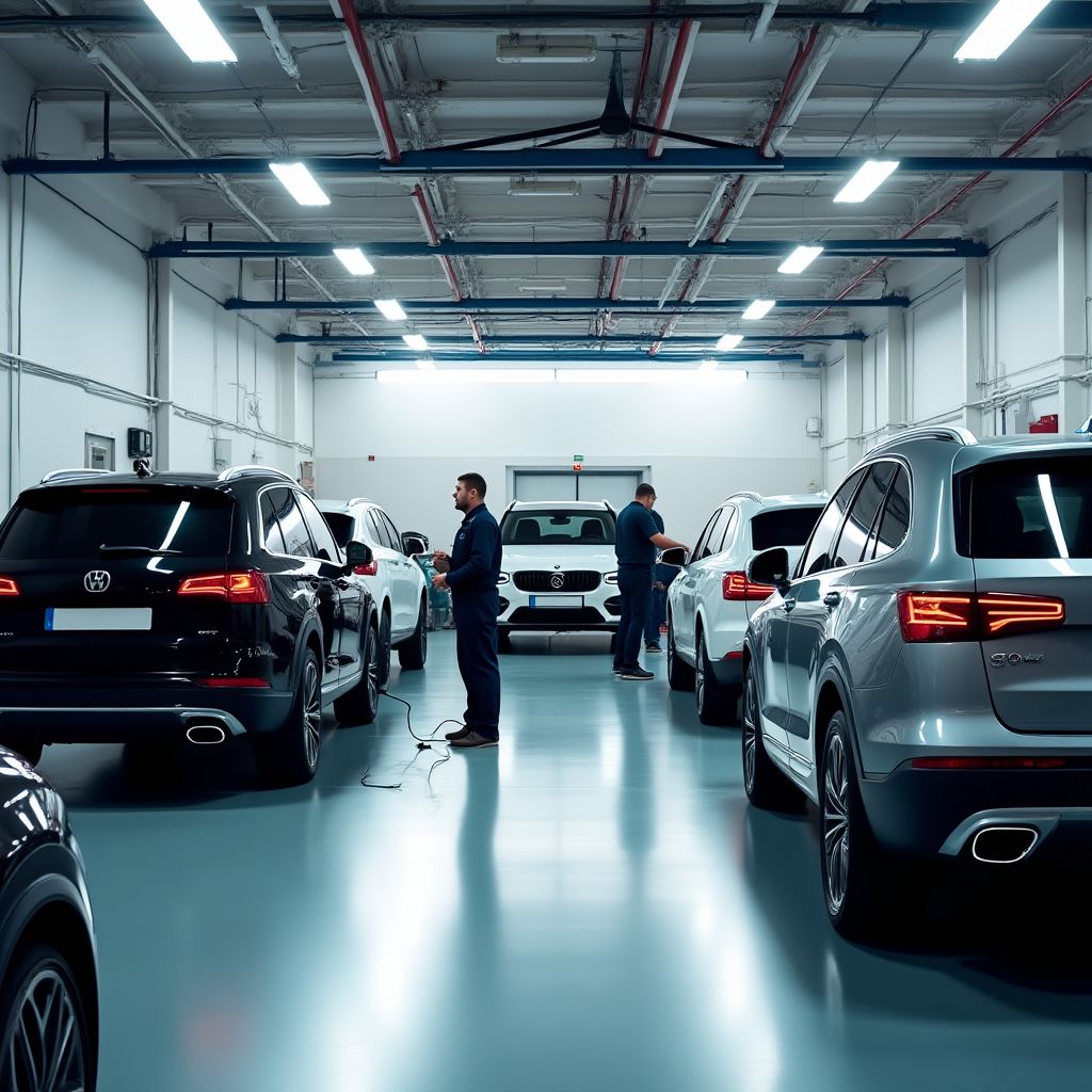 Naše dílna s moderním vybavením a několika mechaniky v akci