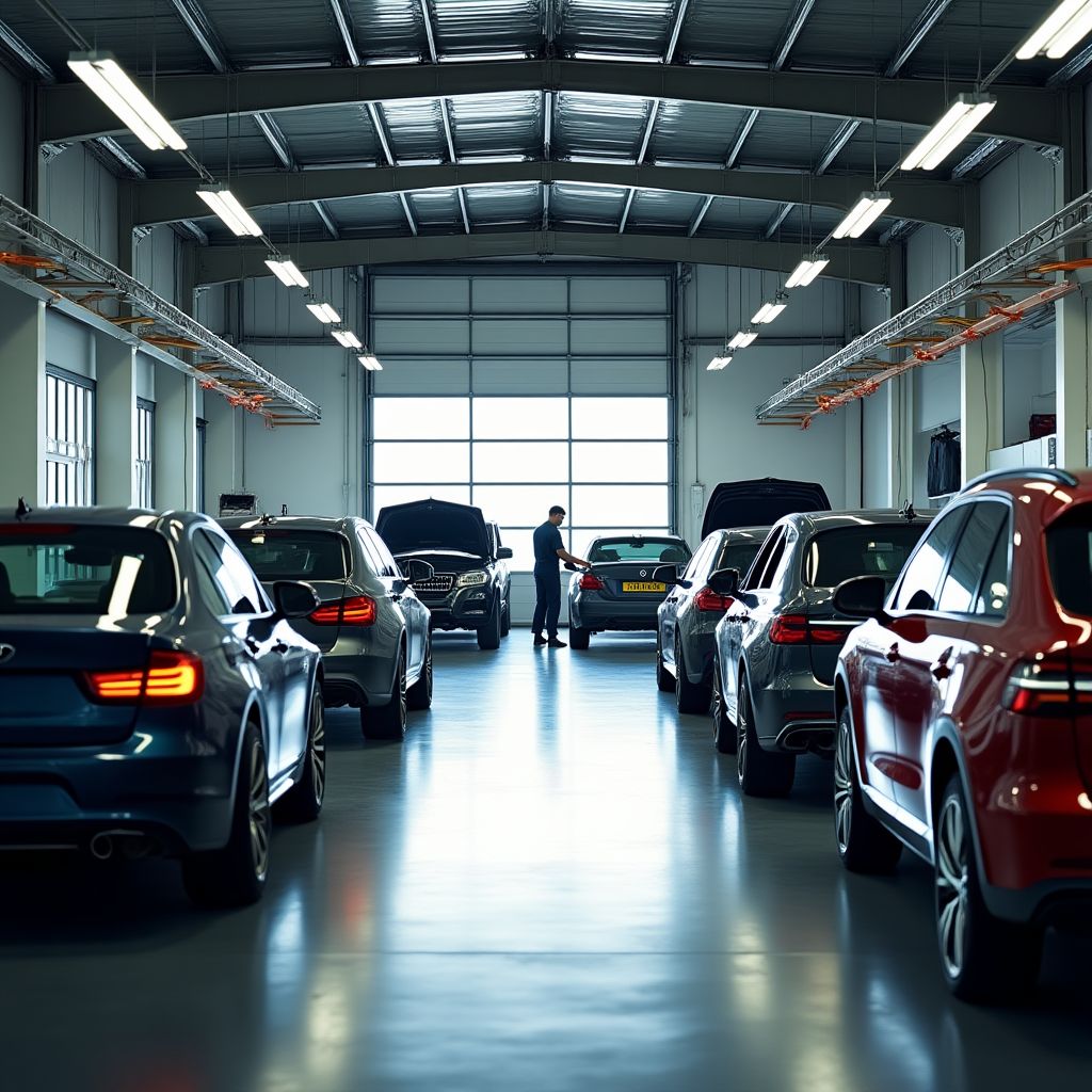 Pohled na několik automobilů v naší dílně během servisu