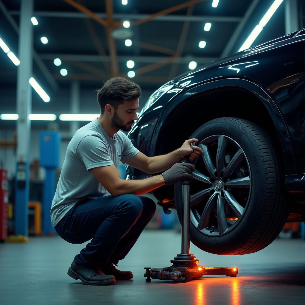 Mechanik pracující na zvedáku